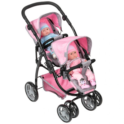 Silver Cross Puppenwagen Zwillingswellenkinderwagen Tandemkinderwagen Spielzeug Doppel Buggy NEU