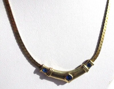 collier bijou vintage plaqué or PIERRE CARDIN brillant bleu roy 1616 - Photo 1/3