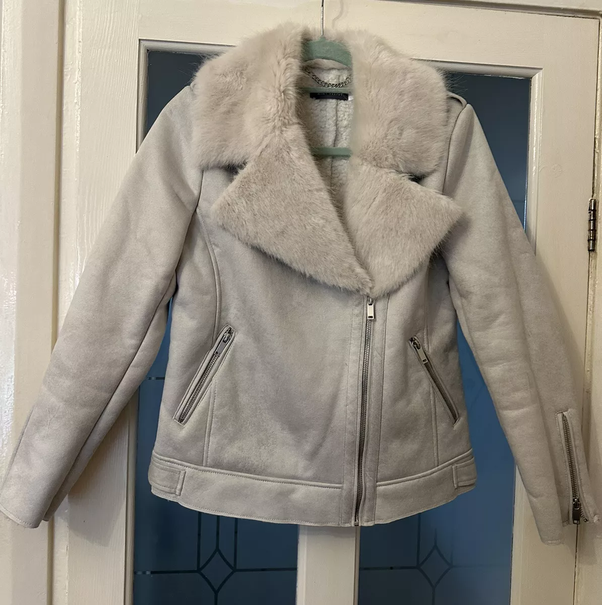 Mint Velvet Faux Suede Biker Style Grey Jacket Fur Collar Size 10 RRP £149  | eBay