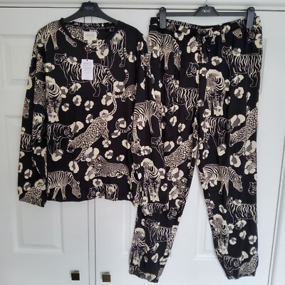 NEXT Womens Black Ivory Jungle Animals Pyjamas SIZE LARGE 16 18 New  UK