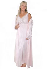 Shadowline Nightgown Robe Women's Pink Sleepwear Vintage Style Peignoir 2 Pc Set