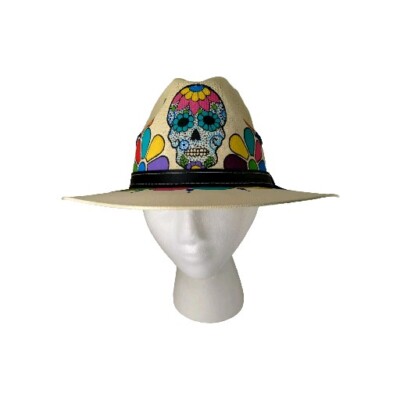 TONPSOM Mens Explorer Fedora Sugar Skull Safari Hat Size M 