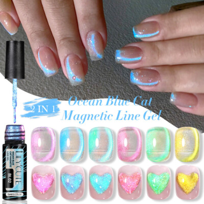 6Colors Diamond Laser Cat Eye UV Gel Nail Polish Soak Off LED Gel Varnish 5ml