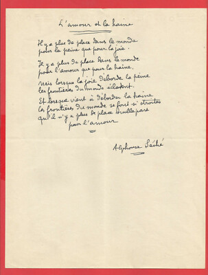 BF59-POEM AUTOGRAPH SIGN-ALPHONSE SECHE-[LOVE AND HATE]