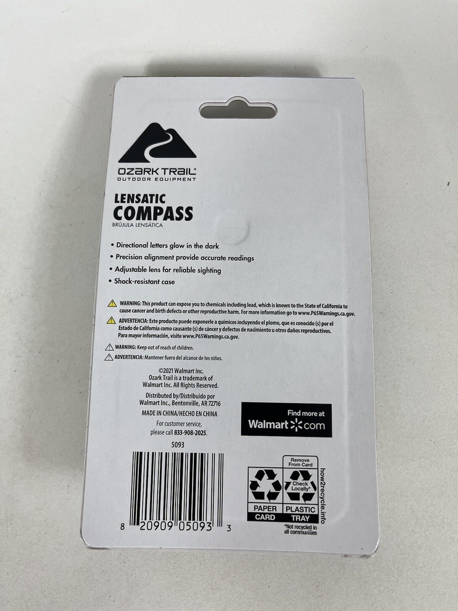 Ozark Trail Lensatic Compass, Black, Model 5013 Brand New Glow In 