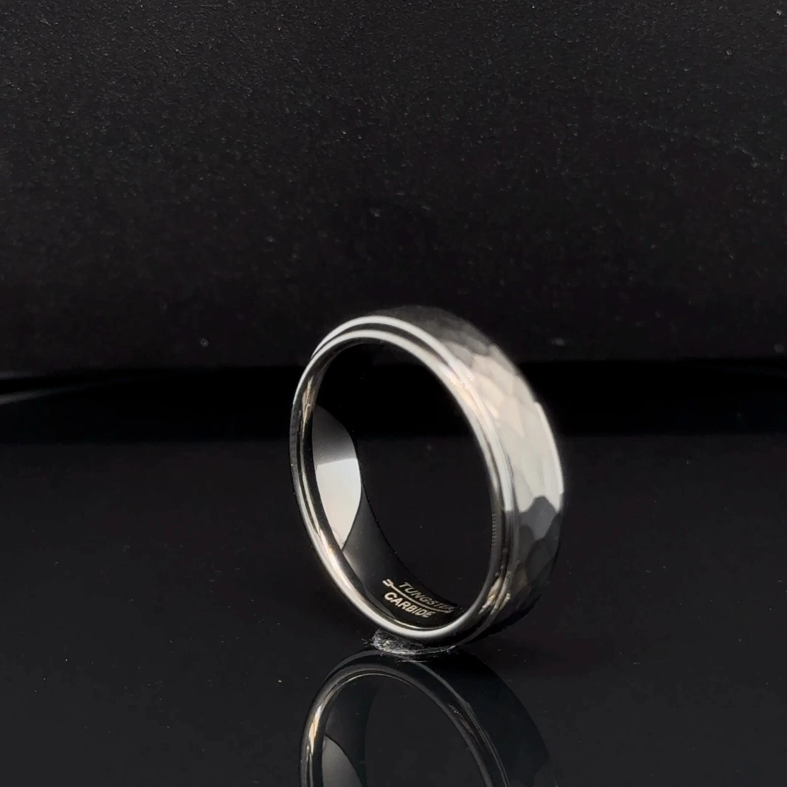 6mm Tungsten Carbide Ring Faceted Silver & Black Design Stylish Wedding Band