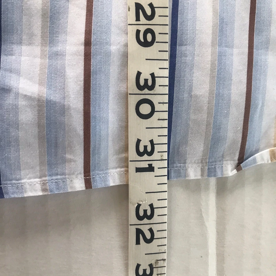 Tailorbyrd 棉正装衬衫男式中号蓝色棕色白色条纹长袖 — 第 4/4 张图片