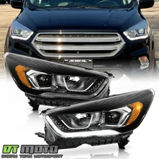 For 2017-2019 Ford Escape Black Halogen LED DRL Projector Headlights Headlamps
