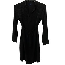 Gap Maternity Dress M Black Long Sleeves Ruffles Knee Length Tied Belt Solid