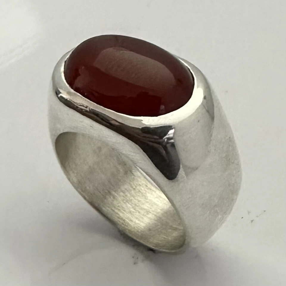 ANILLO HOMBRE PLATA ESTERLINA MJG. CABUJÓN CORNALINA 18x13mm. Talla 10 3/4 Foto 2 de 4