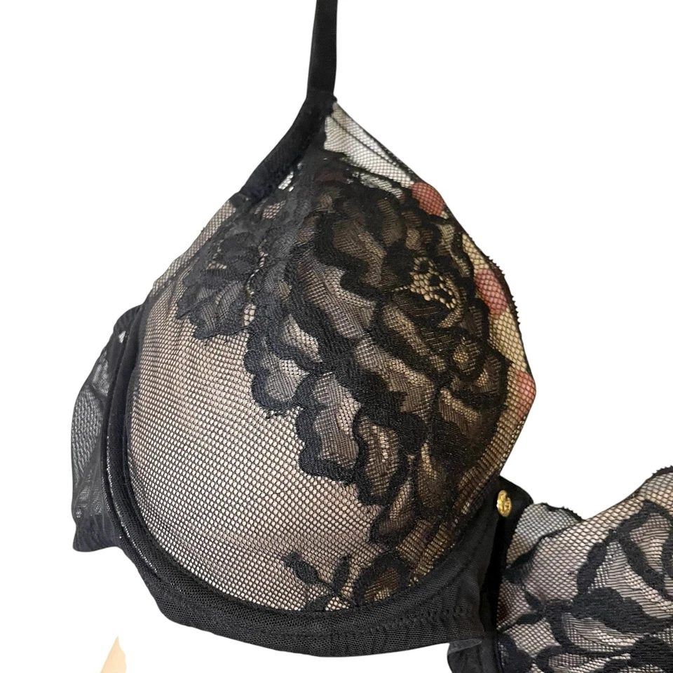 Natori Flora Contour Underwire T-Shirt Bra 721150 Black Romantic Size 36D - Image 3 of 4