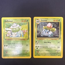 Vintage Pokémon TCG Base Set Bulbasaur 44/102 + Ivysaur 30/102 1999 - LP+