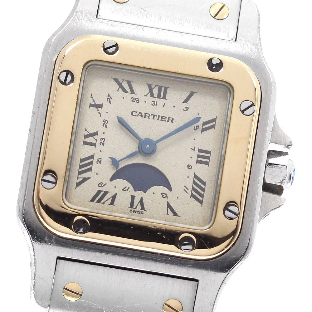 CARTIER Santos Galbee SM W20008C4 YG2 tone moon phase Quartz Ladies Watch_958608