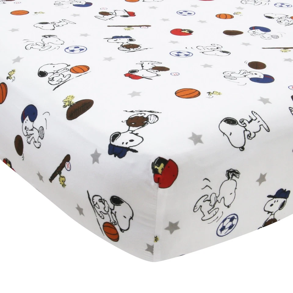 Bedtime Originals Snoopy Sports 3-Piece Crib Bedding Set - Blue, Red, Gray - Image 3 of 4