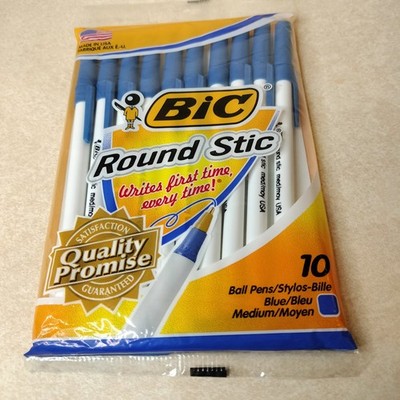 New Sealed Vintage BIC Round Stic Ballpoint Pens Blue Medium 10-Pack USA ~20122