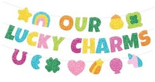 St Patricks Day Decorations, No DIY Glitter Colorful Our Lucky Charms Banner