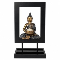 INtrenDU Buddha Teelichthalter 28 Cm Holzrahmen Schwarz Zen Deko Kerzenhalter