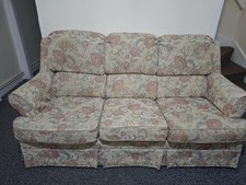 3-Seater Fabric Sofa Beige Floral Pattern Rolled Arms Living Room