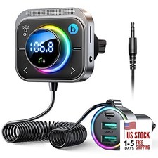 96W FM Transmitter Bluetooth 6.0 Car Adapter Aux with 3 Charging Black