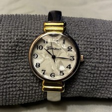 Geneva Women s Quartz Bangle Wristwatch Silver/Gold Arabic MOP White Dial