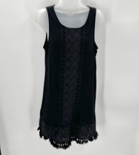 Sanctuary Dress Womens S Black ALICIA Crochet Accent Sheath Boho Fringe Casual
