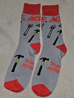 #ad Ace Hardware Novelty Socks Tools Pliers Hammer Wrench quot;Toe Tally Helpfulquot; Gray $9.99