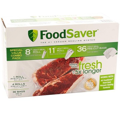 Special Value Combo Pack FoodSaver 8'' & 11'' Rolls & 36 Heat-Seal Pre-Cut Bags