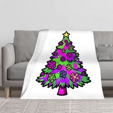 Neon Pop Christmas Tree Flannel Fleece Throw Blanket Soft Warm Cozy Bed Sofa