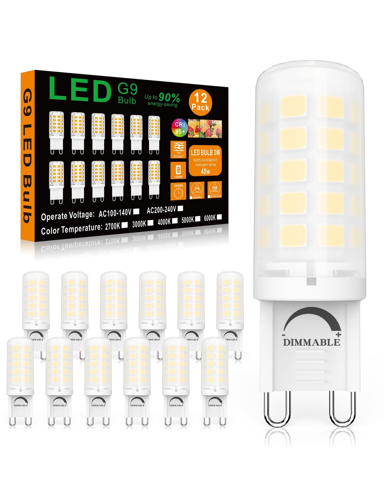 G9 LED Bulb Dimmable 3W, 40 Watt T4 G9 Halogen Equivalent, 6000K Daylight Whi...