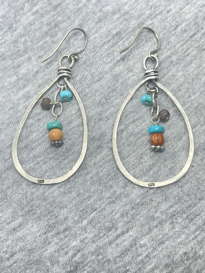 Silpada Plata de Ley 925 Madera Turquesa? "Pendientes colgantes de gancho con cuentas de 2""" Foto 2 de 4