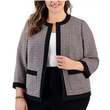 NWOT Kasper Tweed Collarless 3/4-Sleeve Jacket 16W Black Red Workwear Career