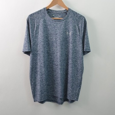 Under Armour The Tech Tee Mens Large Heather Blue Short Sleeve T-Shirt Polyester