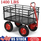 1400lbs Garden Cart Heavy-Duty Yard Mesh Wagon Cart Lawn Utility Cart 16" Wheels