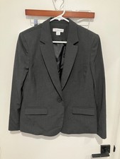 Liz Claiborne Dark Gray Single Button Blazer Jacket 8P Petite Notch Lapel Flap