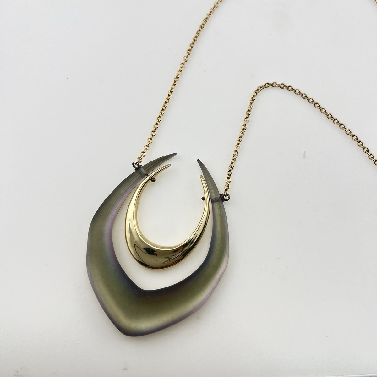 Alexis Bittar Lucite Necklace Translucent Double Horseshoe Green Purple Gold