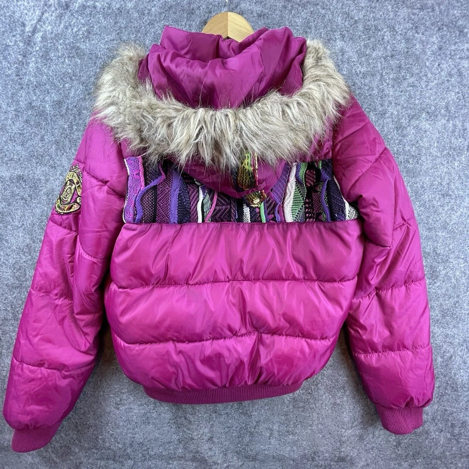 Coogi Puffer Chaqueta Grande Rosa Suéter Tejido Piel Extraíble Capucha Foto 2 de 4