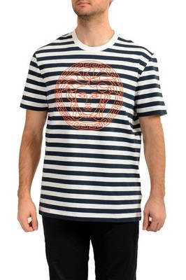 Versace Men's Medusa Head Embroidery Striped Short Sleeve T-Shirt US 2XL IT 56