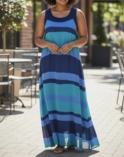 Next Size 18 Blue Striped Maxi Dress Sleeveless Lined Summer Beach Holiday