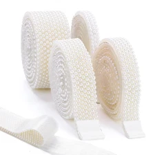 Self Adhesive Beige Pearl Resin Rhinestones Ribbon 8-30mm 4 Rolls Rhinestone ...