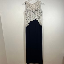 Lauren Ralph Lauren Formal Gown Maxi Dress Size 6 White Lace Navy Blue Evening
