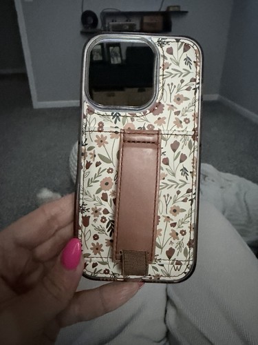 WALLI Floral Holder Back Case for iPhone 14 Pro Beige Brown Multicolor