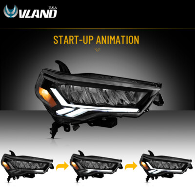 Pair VLAND LED Headlights w/Animation For 2014-23 Toyota 4Runner Reflector Lamps