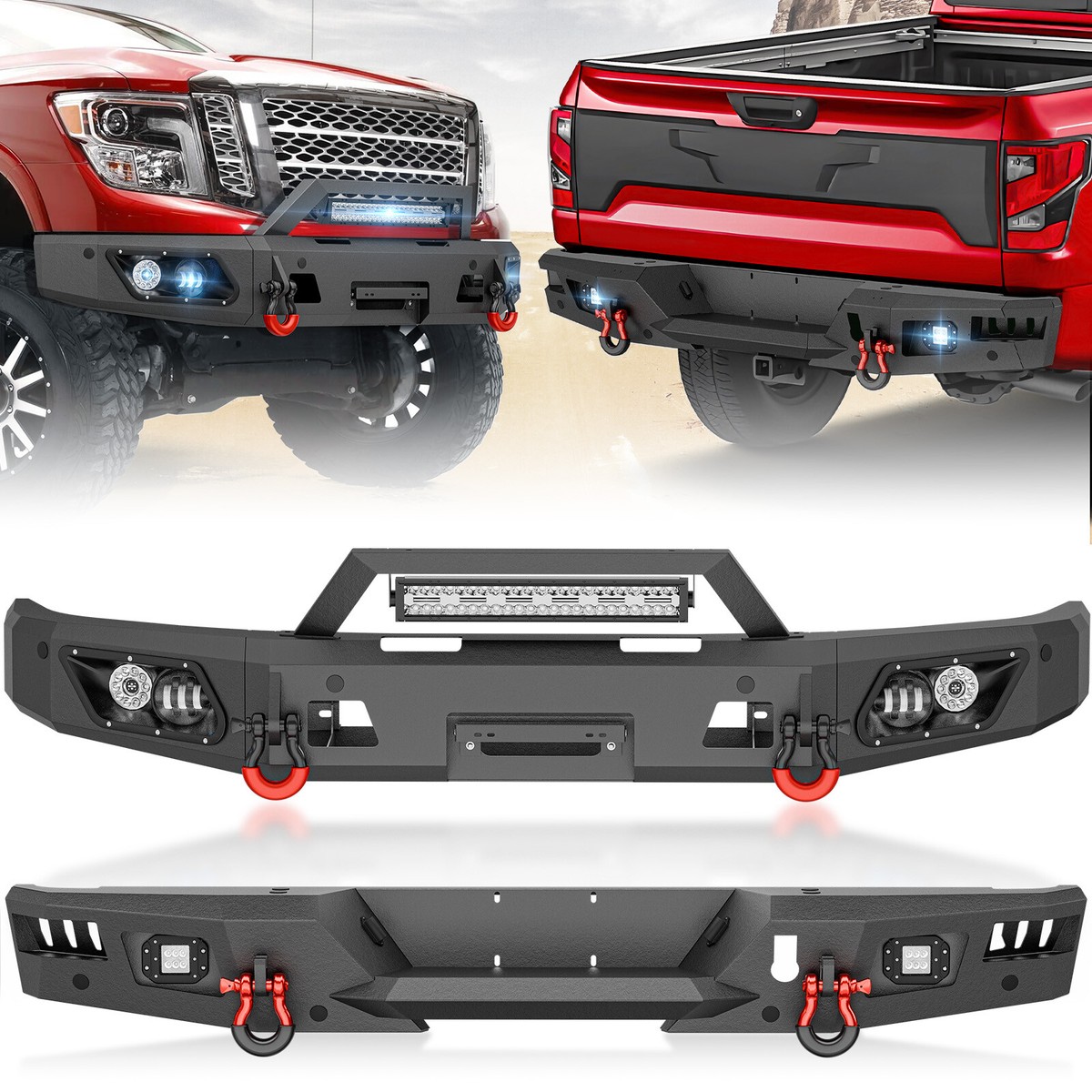 For 2016-2024 Nissan Titan (not for TITAN XD) Front /Rear Bumper w/ LED  Lights
