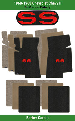 Lloyd Berber Front & Rear Carpet Mats for '68 Chevy Chevy II w/Red on Black SS
