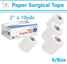 Dynarex Paper Surgical Tape 2" x 10yds, Latex Free, Self-Adherent, Wide, 6/Bx