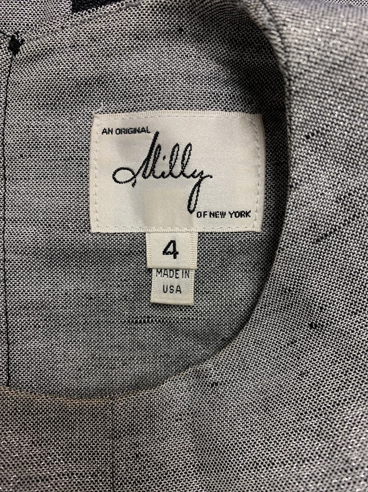Vestido Milly of New York 4 Gris Plateado Cuello Alto Sin Mangas Falda Acampanada Forrada Foto 2 de 4
