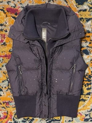 ADD Down Goose Down Woman's Purple Rhinestone Puffer Vest Jacket Size 8