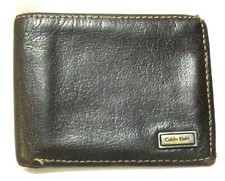 CALVIN KLEIN LEATHER WALLET Dark Brown Bi-Fold ID Credit Card Cash Money Holder