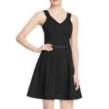 French Connection  ~ Black Lula V-Neck Fit & Flare Party Dress 10 $198