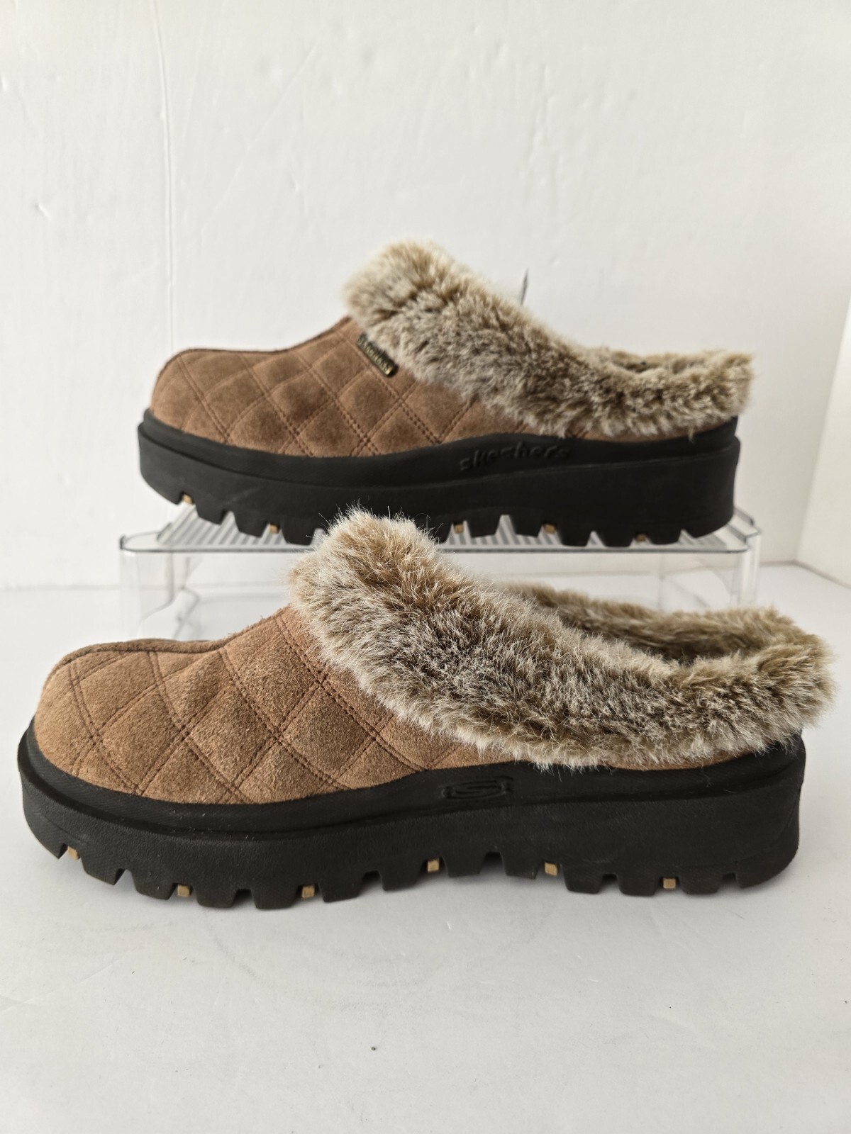 Sketcher Brown Leather Quilted Stitch Faux Fur  Women Size 10
